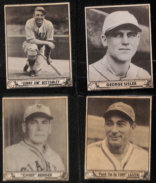 Lot of (10) Authentic/Trimmed HOFer 1940 Play Ball Cards - Gehringer, Goslin, Chance, Mack, Frisch, Dickey, Bottomley, Sisler, Bender, Lazzeri