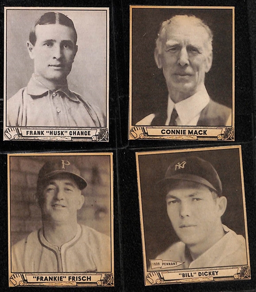 Lot of (10) Authentic/Trimmed HOFer 1940 Play Ball Cards - Gehringer, Goslin, Chance, Mack, Frisch, Dickey, Bottomley, Sisler, Bender, Lazzeri