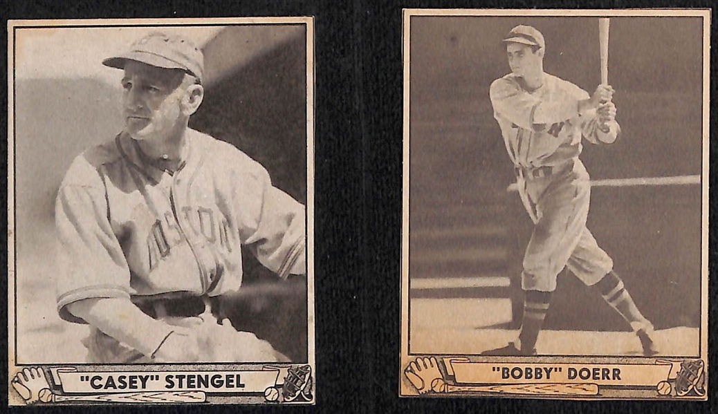 Lot of (10) Authentic/Trimmed HOFer 1940 Play Ball Cards - Stengel, Doerr, Ruffing, Ott, Greenberg, Averill, McKechnie, Vaughan, Lloyd Waner, Paul Waner