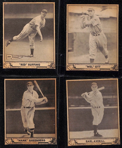 Lot of (10) Authentic/Trimmed HOFer 1940 Play Ball Cards - Stengel, Doerr, Ruffing, Ott, Greenberg, Averill, McKechnie, Vaughan, Lloyd Waner, Paul Waner