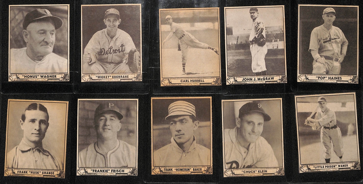 Lot of (10) Authentic/Trimmed HOFer 1940 Play Ball Cards - Honus Wagner, Cochrane, Hubbell, McGraw, Haines, Chance, Frisch, Baker, Klein, Lloyd Waner