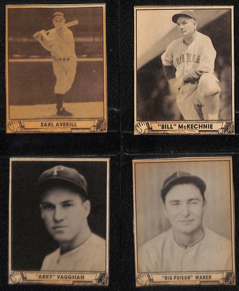 Lot of (10) Authentic/Trimmed HOFer 1940 Play Ball Cards - Alexander, Ferrell, Klein, Stengel, Doerr, Greenberg, Averill, McKechnie, Vaughan, Paul Waner