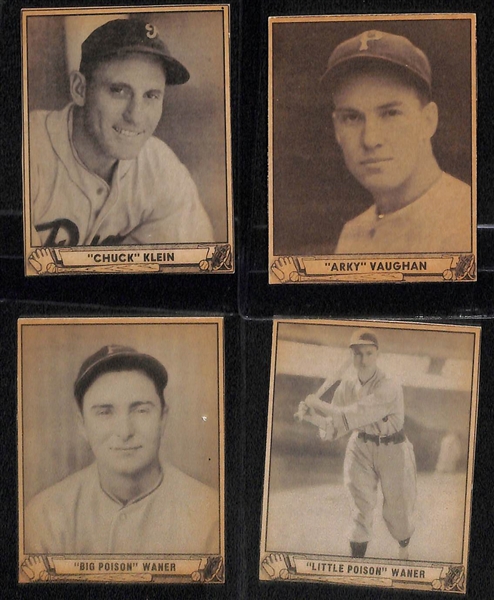 Lot of (10) Authentic/Trimmed HOFer 1940 Play Ball Cards - Hubbell, Evers, Jennings, Traynor, Baker, Gehringer, Klein, Vaughan, Lloyd Waner, Paul Waner