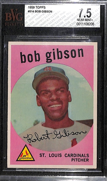 1959 Topps Bob Gibson (HOF) Rookie Card #514 - Graded Beckett BVG 7.5