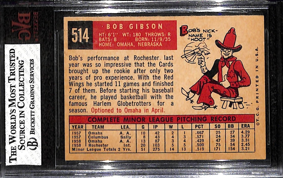 1959 Topps Bob Gibson (HOF) Rookie Card #514 - Graded Beckett BVG 7.5
