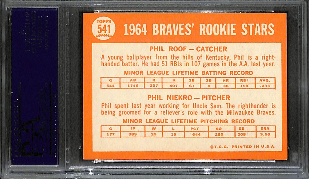 1964 Topps Phil Niekro (HOF) Rookie Card  #541 - Graded PSA 8