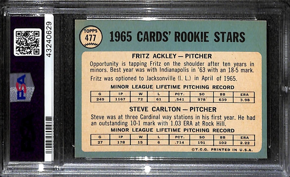1965 Topps Steve Carlton (HOF) Rookie Card  #477 - Graded PSA 7