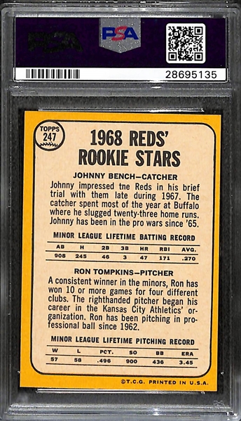 1968 Topps Johnny Bench (HOF) Rookie Card  #247- Graded PSA 8
