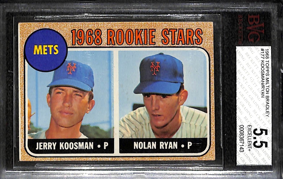 1968 Topps MILTON BRADLEY Nolan Ryan (HOF) Rookie Card #177 - Graded Beckett BVG 5.5 (RARE MILTON BRADLEY GAME VERSION) 