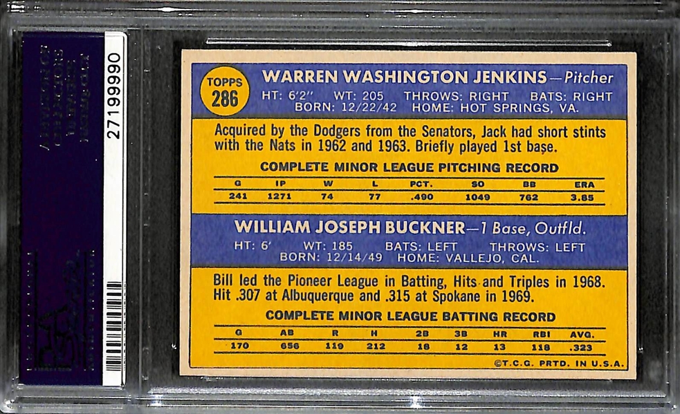 1970 Topps Bill Buckner Dodgers Rookie Card #286 - Graded PSA 9