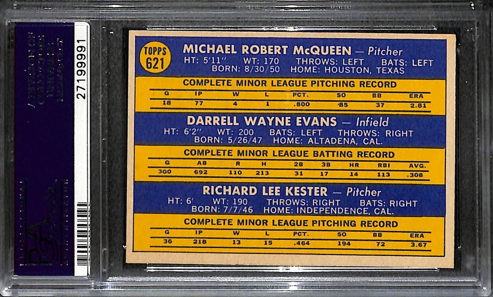1970 Topps Darrell Evans Braves Rookie Card #621 - Graded PSA 9