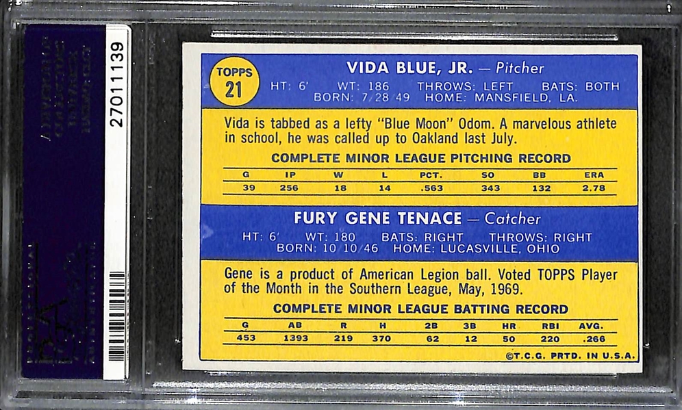 1970 Topps Vida Blue & Gene Tenace A's Rookie Card #21 - Graded PSA 8