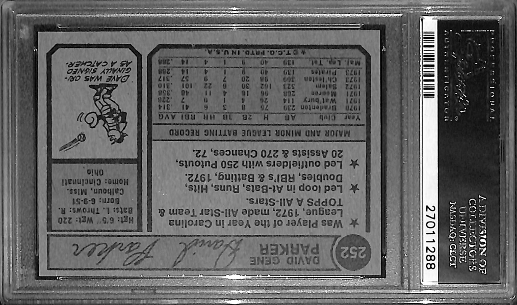 1974 Topps Dave Parker Rookie Card #252 - Graded PSA 9