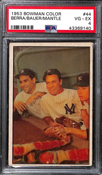 1953 Bowman Color Mickey Mantle, Yogi Berra, Hank Bauer #44 PSA 4
