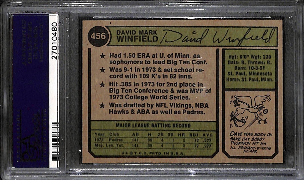 1974 Topps Dave Winfield (HOF) Rookie Card #456- Graded PSA 8