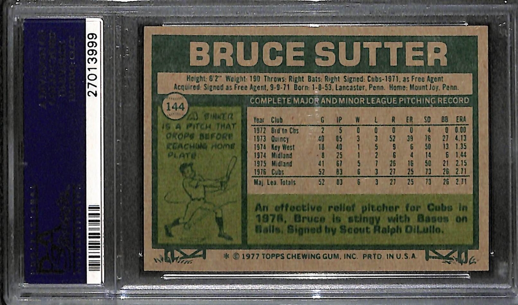 1977 Topps Bruce Sutter (HOF) Rookie Card #144 - Graded PSA 9