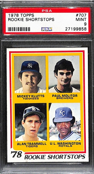 1978 Topps Paul Molitor (HOF) & Alan Trammell Rookie Card #707 - Graded PSA 9