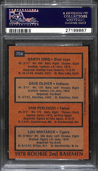 1978 Topps Lou Whitaker Rookie Card #704 - Graded PSA 9