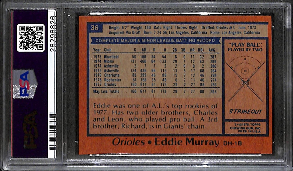 1978 Topps Eddie Murray (HOF) Rookie Card #36 - Graded PSA 9