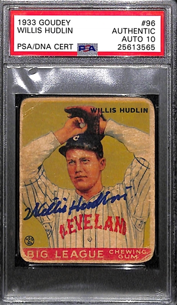 Signed 1933 Goudey Willis Hudlin #96 Graded PSA Authentic (Auto Grade 10), d. 2002