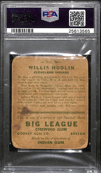 Signed 1933 Goudey Willis Hudlin #96 Graded PSA Authentic (Auto Grade 10), d. 2002