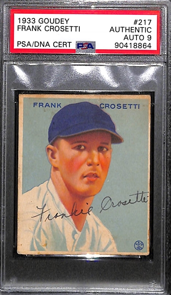 Signed 1933 Goudey Frank Crosetti #217 Graded PSA Authentic (Auto Grade 9), d. 2002 (17x WS Champion!)