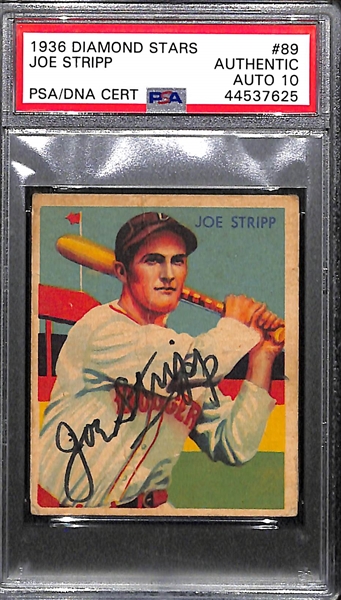 Signed 1936 Diamond Stars Joe Stripp #89 Graded PSA Authentic (Auto Grade 10), d. 1989