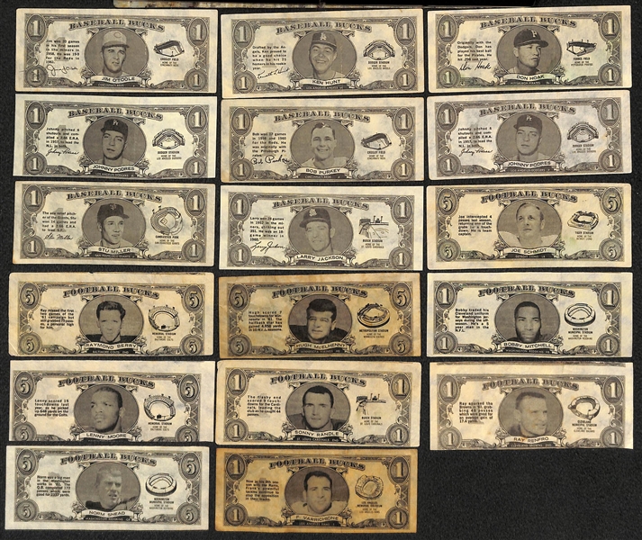 Lot of (17) Rare 1962 Topps Bucks - (8) Baseball and (9) Football