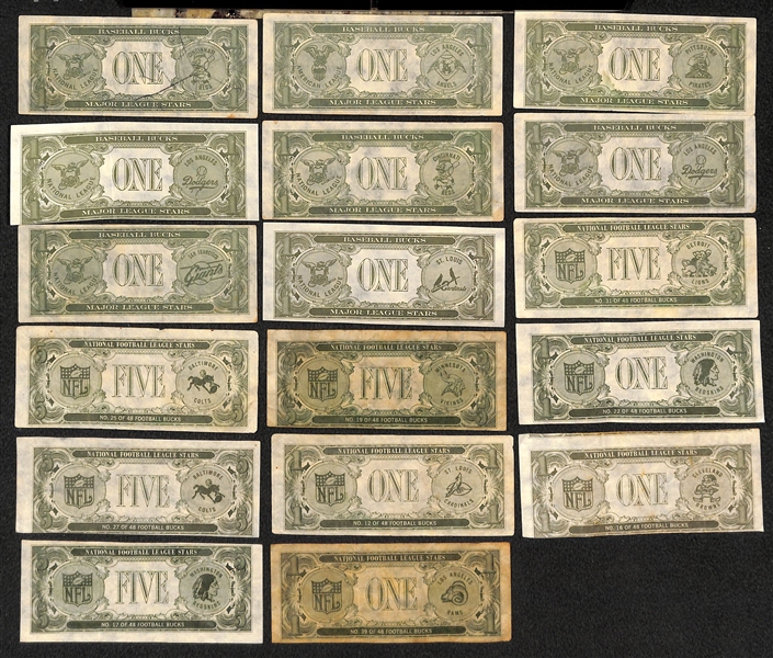 Lot of (17) Rare 1962 Topps Bucks - (8) Baseball and (9) Football