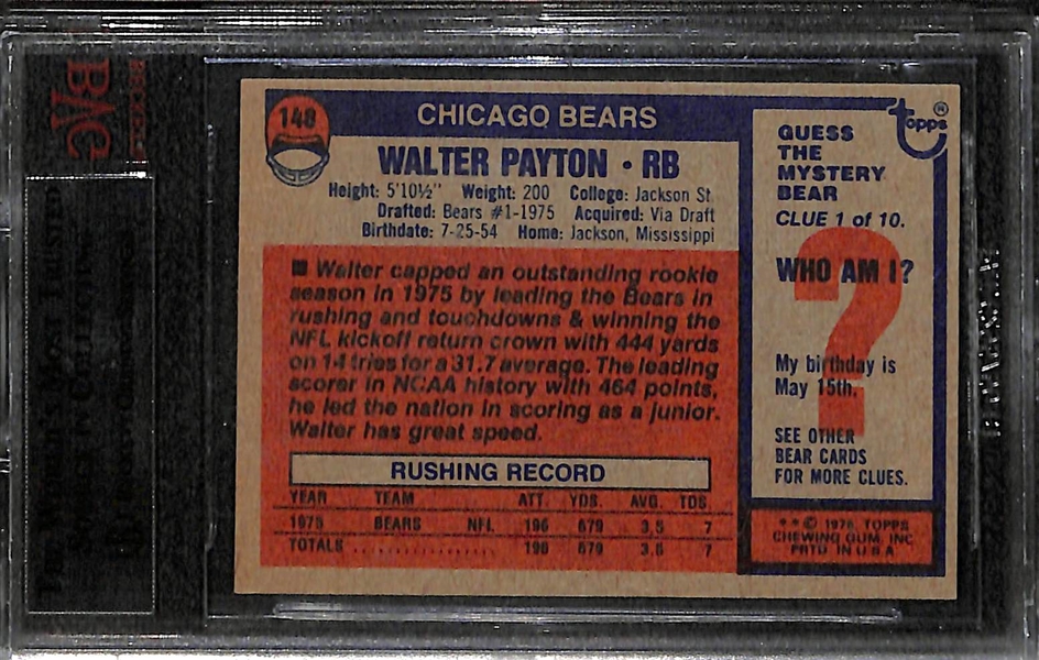Rare High-Grade 1976 Topps Walter Payton #148 Rookie Card Graded Beckett BVG 8.5 NM-MT+
