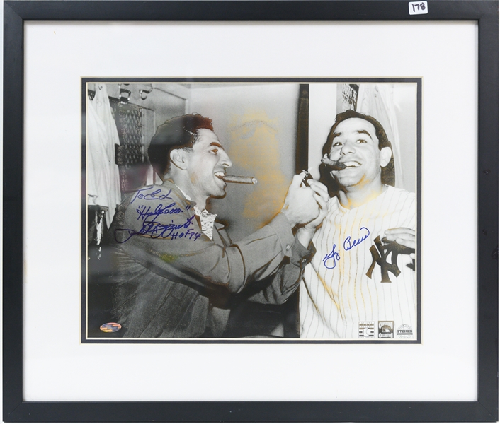Framed/Matted Photo Signed by Yogi Berra and Phil Rizzuto (Damage to Photo) 11x14 Photo in 20x17 Frame - Steiner