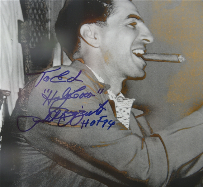 Framed/Matted Photo Signed by Yogi Berra and Phil Rizzuto (Damage to Photo) 11x14 Photo in 20x17 Frame - Steiner