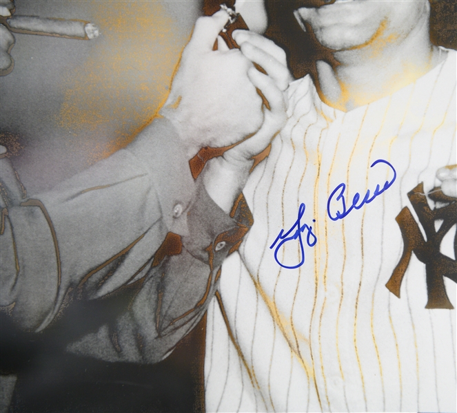 Framed/Matted Photo Signed by Yogi Berra and Phil Rizzuto (Damage to Photo) 11x14 Photo in 20x17 Frame - Steiner