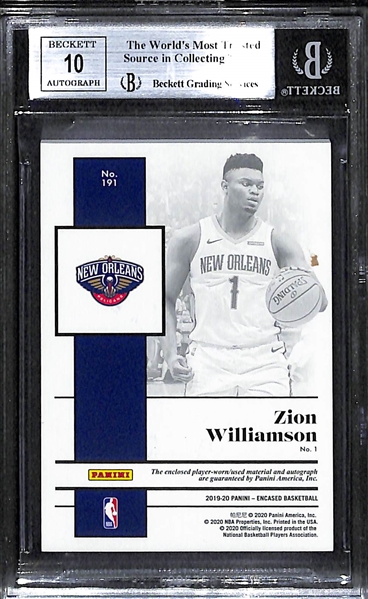 2019-20 Panini Encased Zion Williamson Autographed Rookie Patch Red #6/15 Graded BGS 8.5