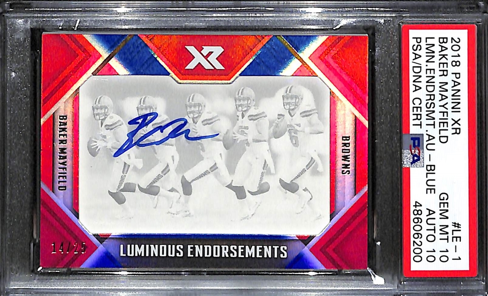 2018 Panini Luminous Endorsements Baker Mayfield Autographed Rookie #14/25 PSA 10