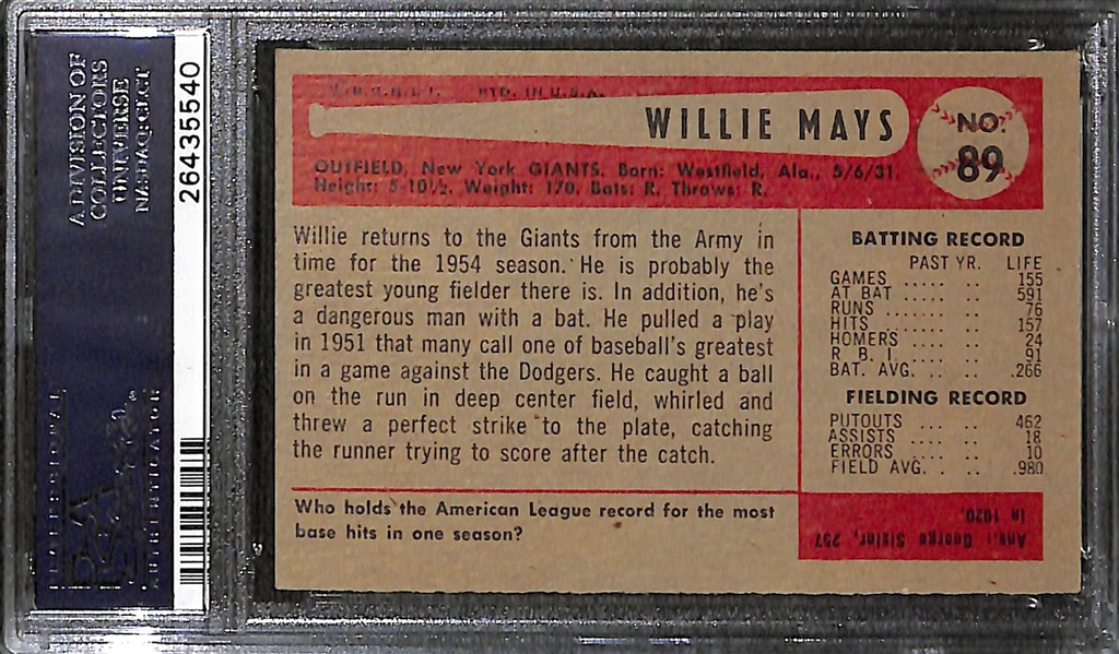 1954 Bowman Willie Mays #89 Graded PSA 5