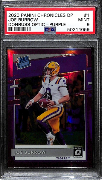 2020 Panini Chronicles Draft Purple Prizm Joe Burrow #1 Rookie Card #59/99 PSA 9