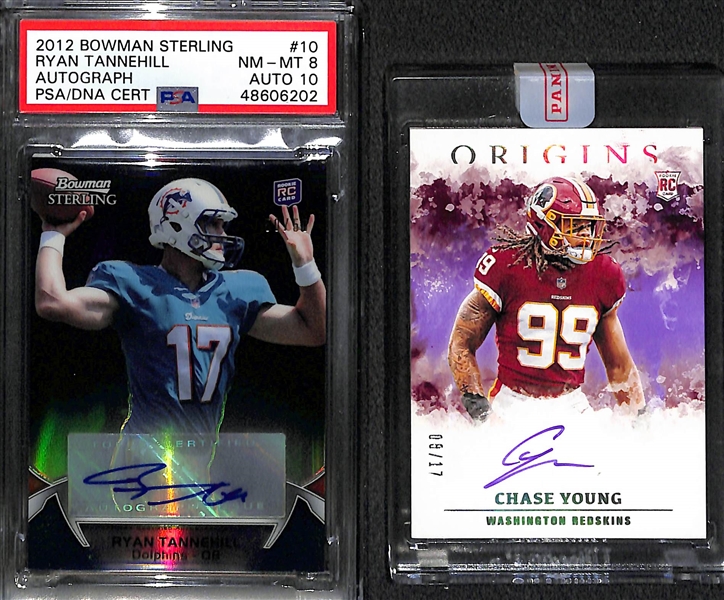 Ryan Tannehill and Chase Young Autographed Rookie Cards (2012 Bowman Sterling Black Tannehill PSA 8 w. 10 Auto; 2020 Panini Origins Chase Young #8/17)