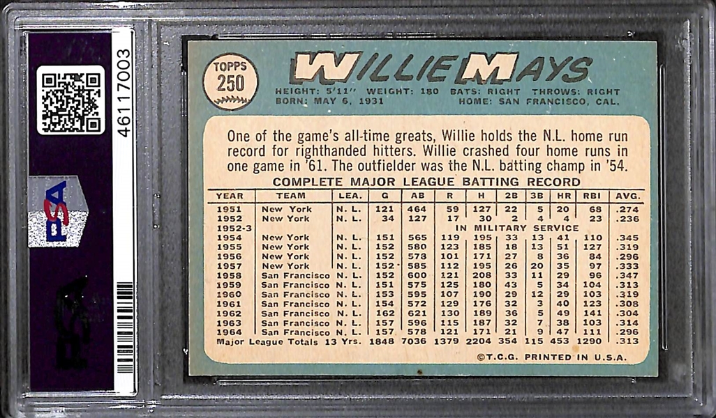 1965 Topps Willie Mays #250 Graded PSA 7