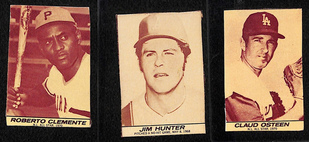 Lot of (3) 1971 Milk Duds Baseball Cards - Roberto Clemente, Catfish Hunter, Claud Osteen