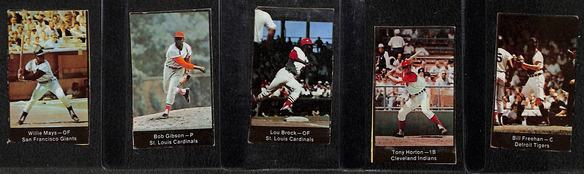 Lot of (5) Rare 1969 Nabisco Cards - Willie Mays, Bob Gibson, Lou Brock, Tony Horton (His Only Card), Bill Freehan