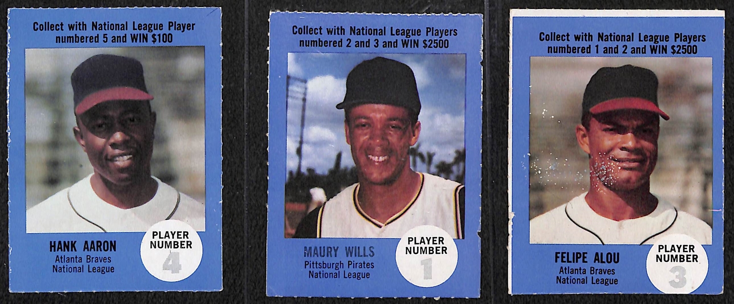 Lot of (9) 1968 Atlantic Oil Play Ball Contest Cards w. Hank Aaron and Maury Wills
