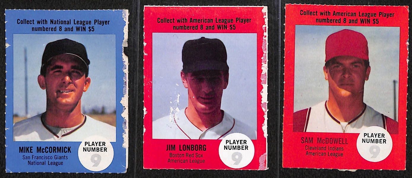 Lot of (9) 1968 Atlantic Oil Play Ball Contest Cards w. Hank Aaron and Maury Wills