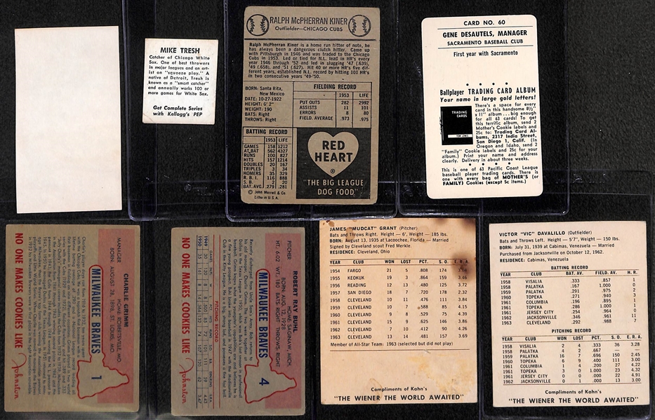 (8) Regional Food Cards w. 1948 Kellogg's Pep, 1953 Johnston Cookies, 1953 Mother's Cookies, 1954 Red Heart, 1964 Kahn's, 1969 Jack in the Box