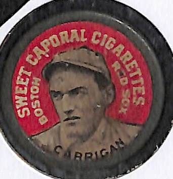 Lot of (3) Early 1900s Baseball Items - 1910-12 Sweet Caporal Pin Crandall, 1909-12 Domino Discs Bill Carrigan 1921-30 Die Cut Shaute