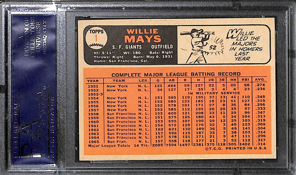 1966 Topps Willie Mays #1 Graded PSA 8