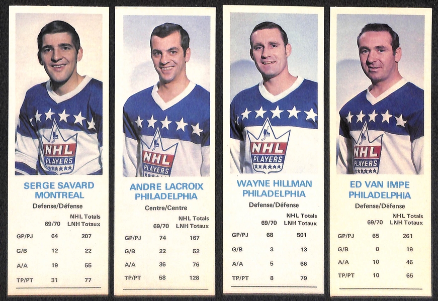 (8) Hockey Cards w. 1965-66 Coca Cola Phil Esposito Rookie & (7) 1970-71 Dad's Cookies (Gilbert Perreault Rookie, Delvecchio, Savard, Unger, Van Impe, +)