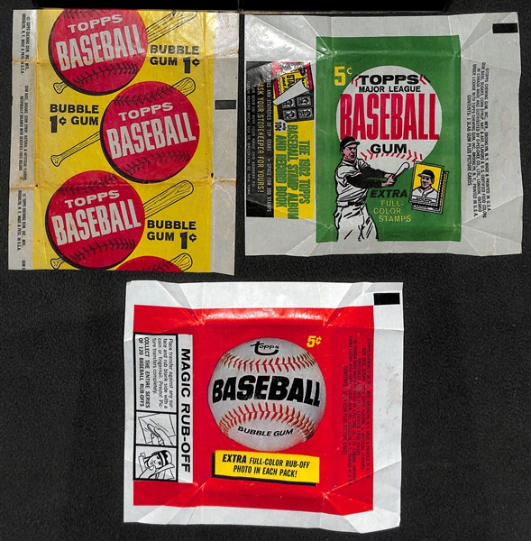 Lot of (3) Topps Baseball Wax Pack Wrappers - 1962 Topps, 1963 Topps, 1966 Topps