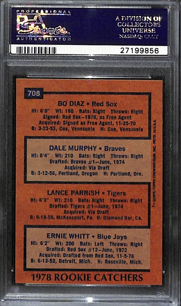 1978 Topps Lance Parish, Dale Murphy (2nd Yr) , Ernie Whitt, Bo Diaz #708 Rookie Card Graded PSA 9