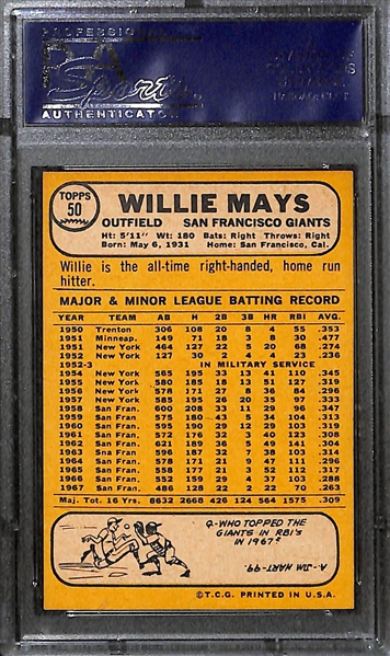 1968 Topps Willie Mays #50 Graded PSA 8